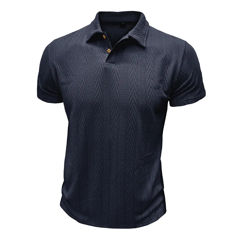 Stilvolle Kurzarm-Poloshirts für Herren in Hellgrau mit Zickzack-Textur, ideal für Freizeit- und Business-Freizeitkleidung für den Sommer – Detail 14