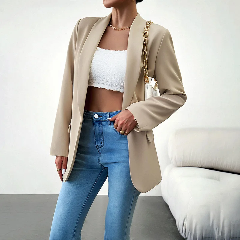 Spring Autumn Loose Black Blazer For Women 2024 Fashion Casual Long Sleeve Solid Jacket Elegant Office Lady Casual Ladies Coats