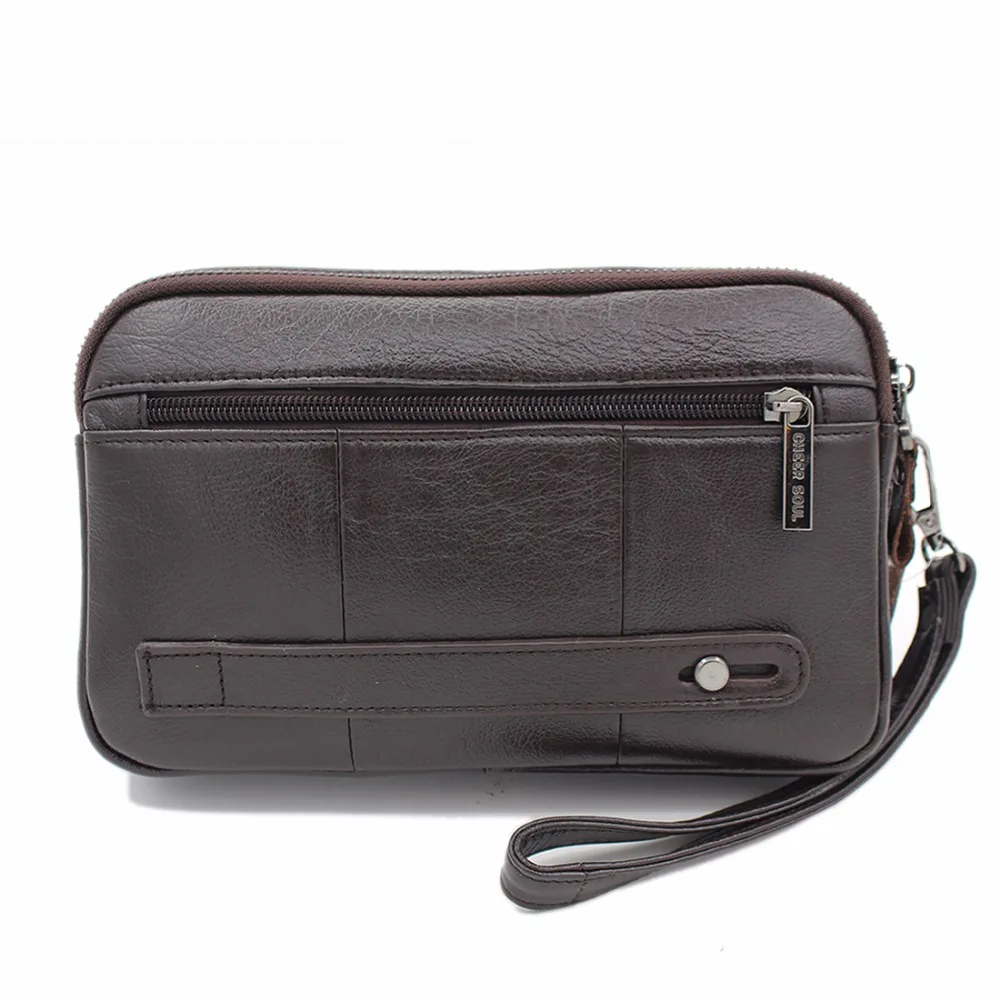 حقيبة يد رجالية بمشبك، محفظة طويلة من الجلد الطبيع...