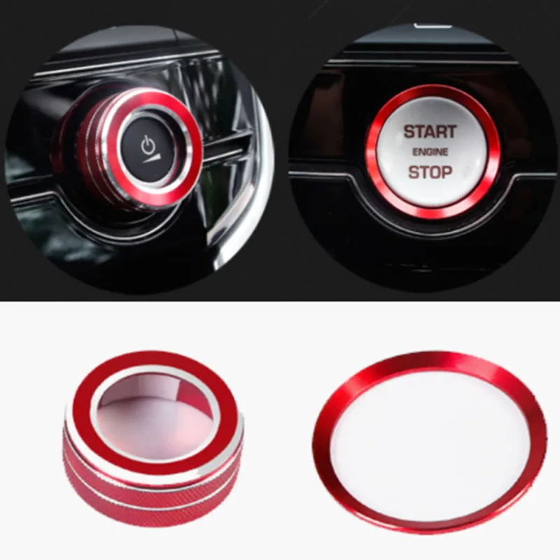 

Red Start Stop Ring &Volume Control Button Trim For Jaguar XE XEL XF XFL F-PACE Automotive Interior Stickers