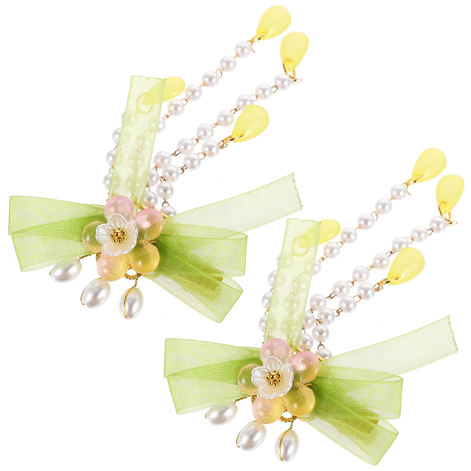 

2 Pcs Tassel Flower Hair Clip Barrettes Women Hairpins Bow Tie for Girls Clips Dangle Child Chinese