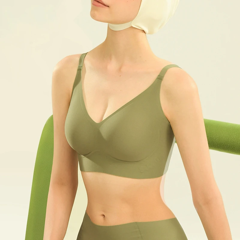 SUJIIN Women's Seamless Push Up Smoothing Padded Bra Comfort Wireless Vest Type Bralette Summer Thin Minimizer Bras Underwear