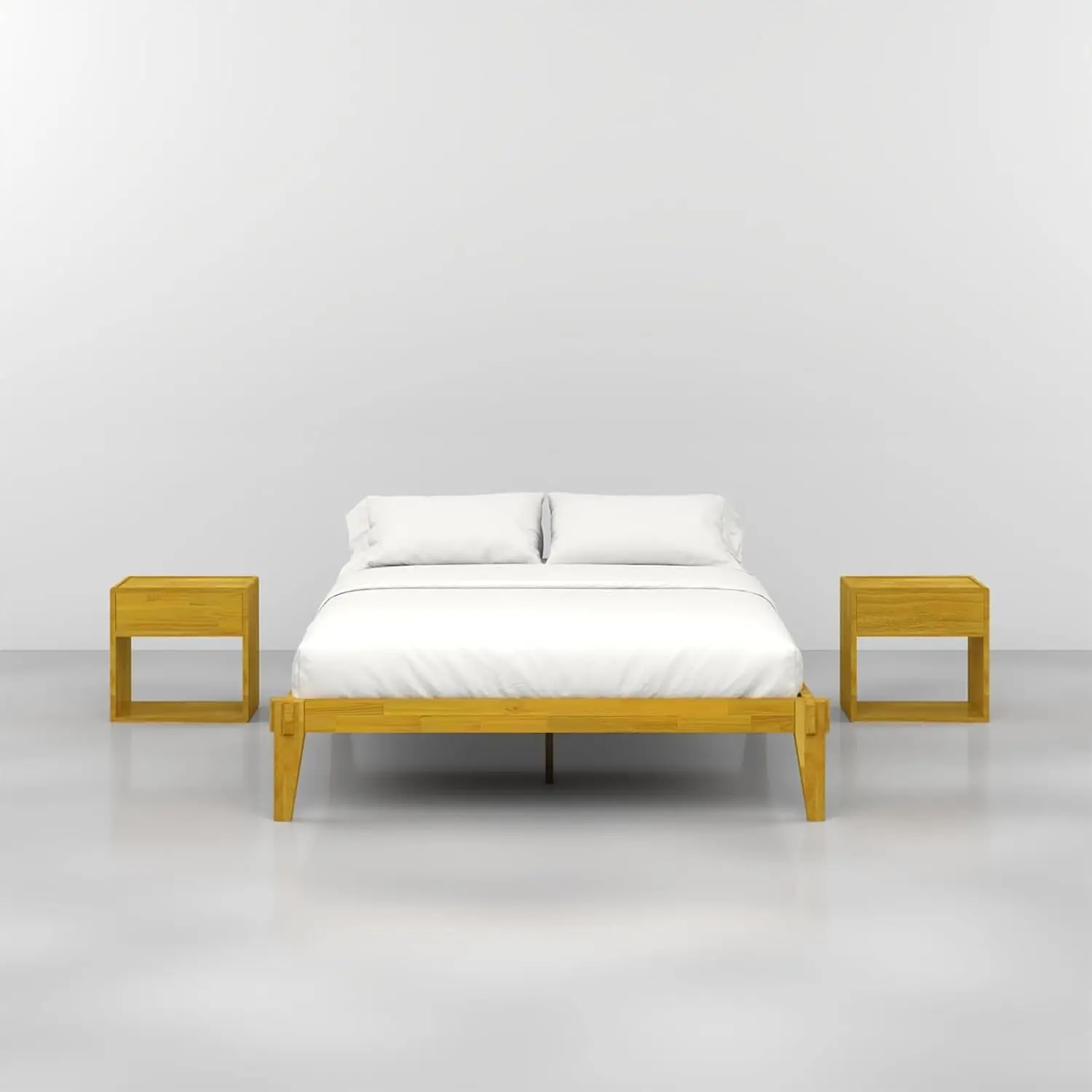 14” Solid Wood Bed Frames  Wood Platform Bed Frame Japanese Joinery Frame Wood Slat Support Without Box Spring