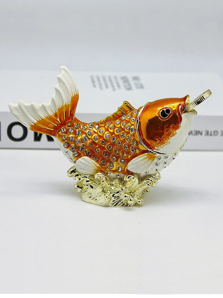 SHINNYGIFTS Scharnier-Emaille, handbemalt, Fisch-Schmuckkästchen, Tierschmuck-Organizer für Ringe und Ohrringe, Heimdekoration, Geschenk – Detail 2