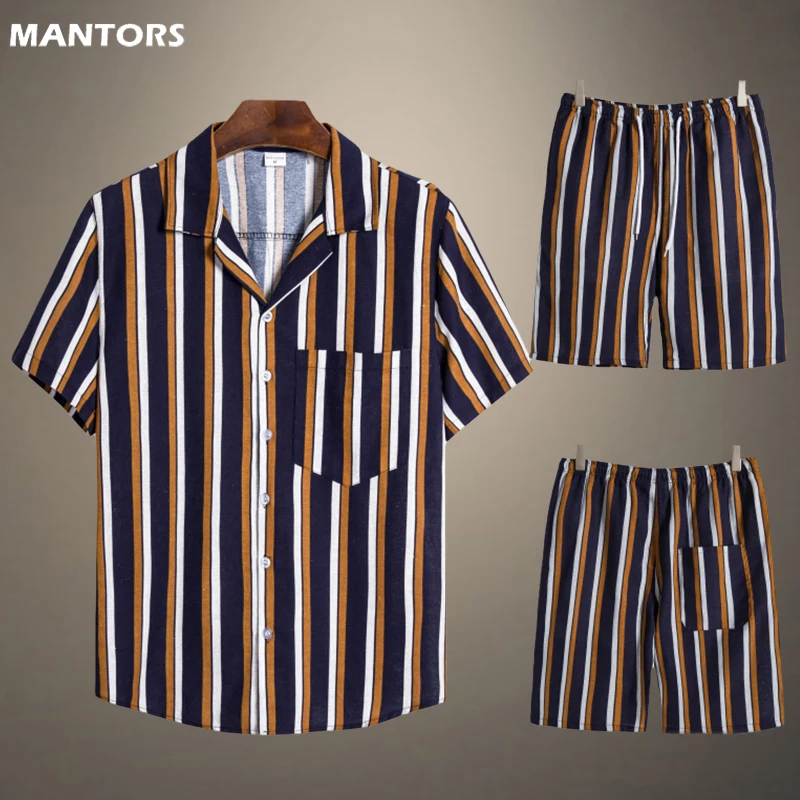 

New Men Hawaiian Sets Geometric Print Suit 2023 Summer Short Sleeve Shirt Beach Shorts Streetwear Casual Mens Suit 2 Pieces Set