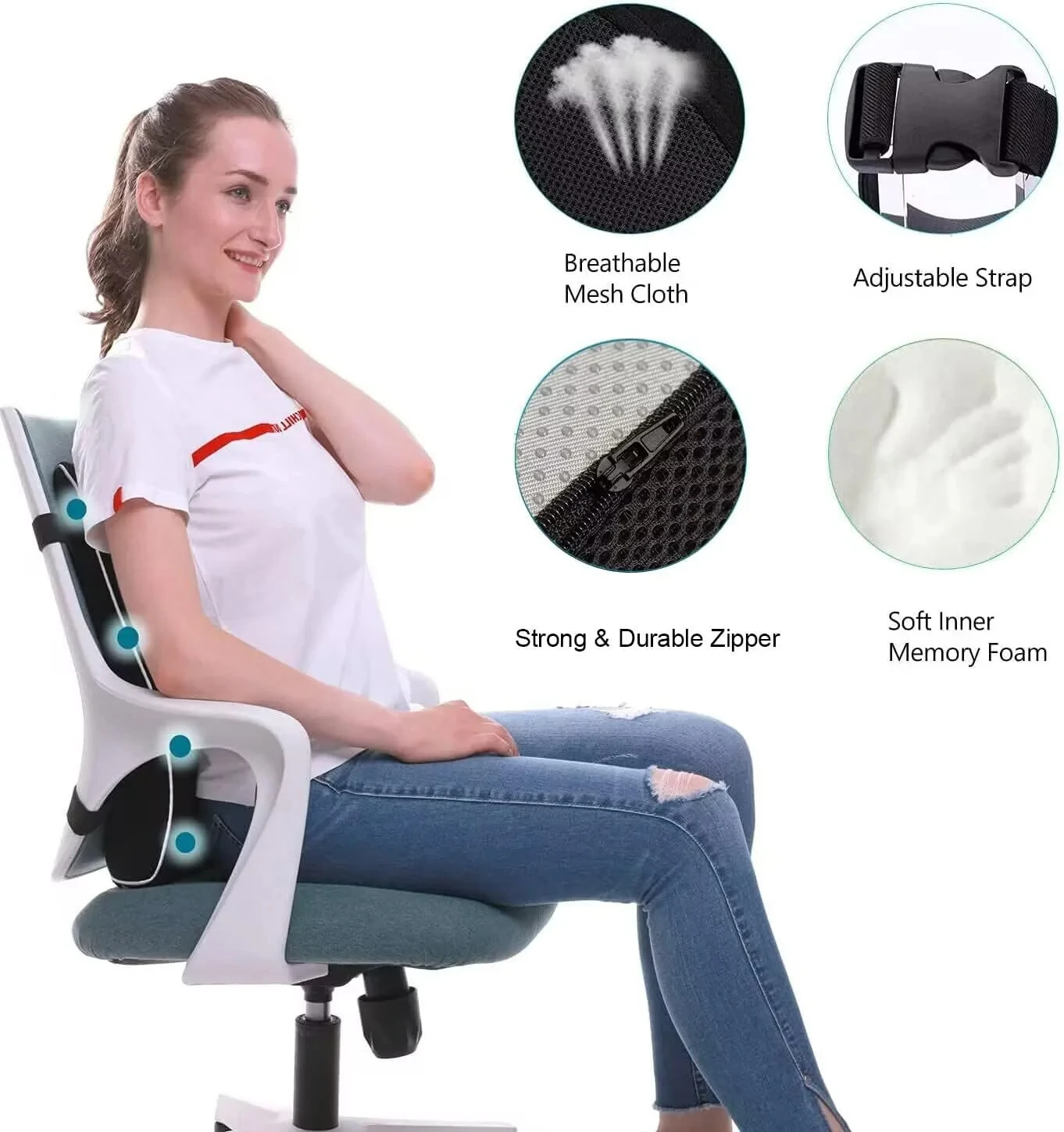 Ergonomic Memory Foam Lumbar Support Cushion for Office Chairs and Car Seats