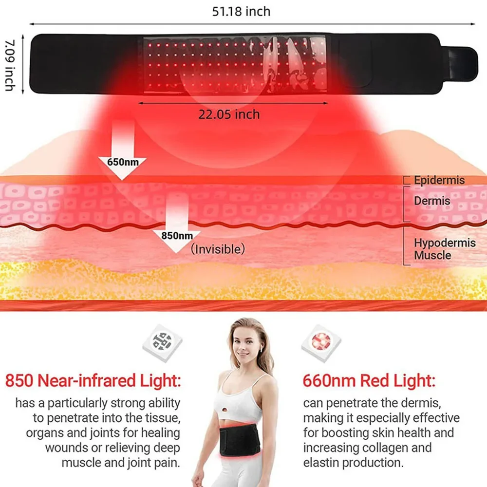 Infrared Light Therapy Belt 850nm 660nm Red Lamp Therapy LED For Back Pain Relief Burn Fat Slimming Waist RED Light Wrap Belt