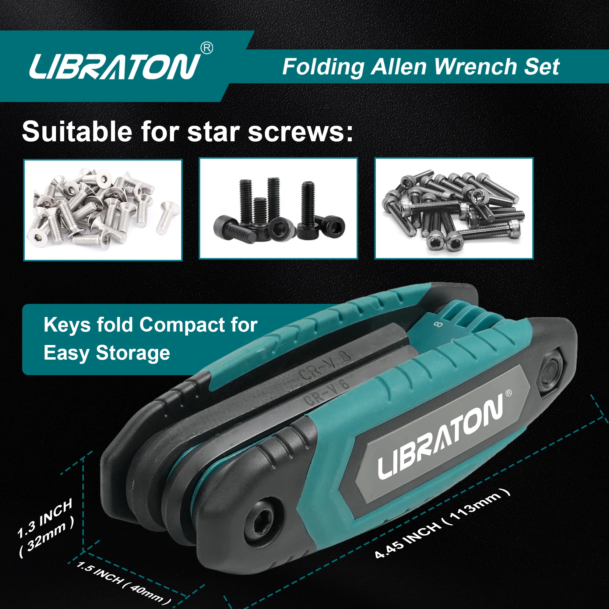 LIBRATON Allen Wrench Set Allen Wrench Set Metric/Standard SAE Portable Folding Allen Wrench Set for Hex Head Socket Screws 3