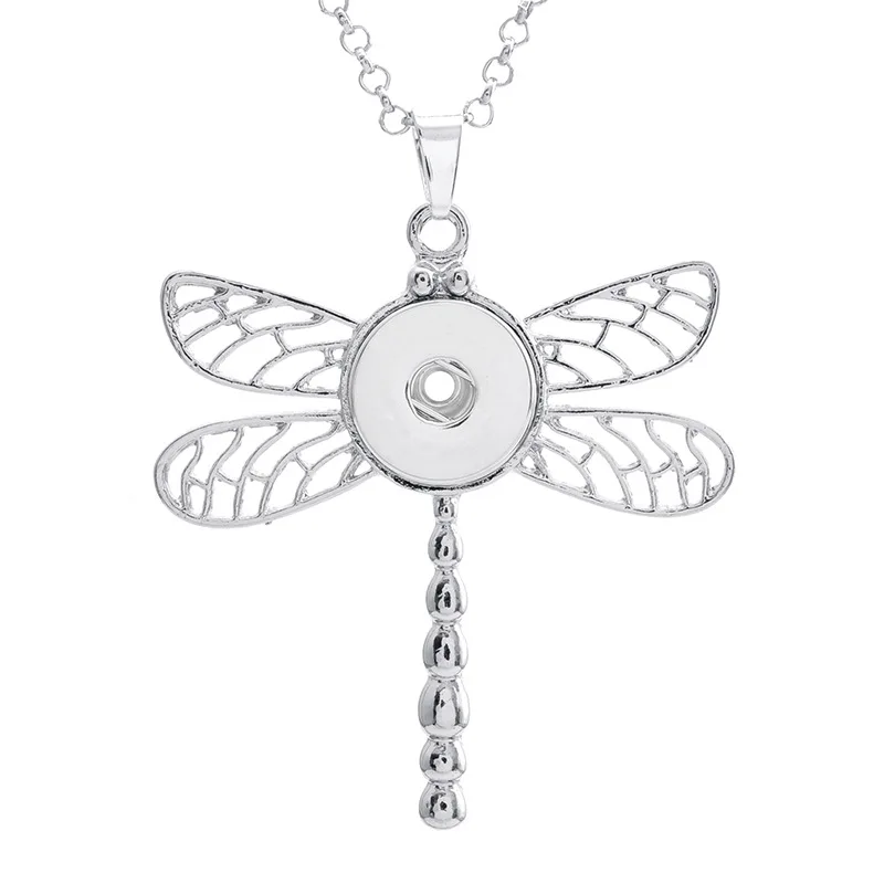 10pcs Fashion Dragonfly Snap Button Necklace 18mm Metal Snaps Buttons Pendant Necklaces For Women Jewelry
