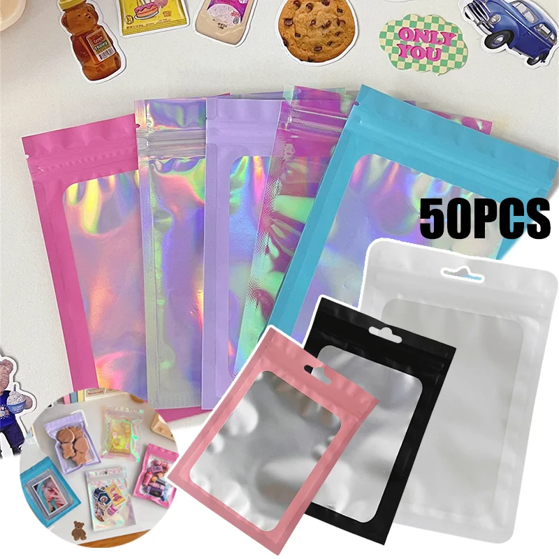 20/50PCS Self-Sealing Laser Small Plastic Bags For Jewelry Pouch With Clear  Display Window Jewelry Packaging Gift Storage Bag - AliExpress