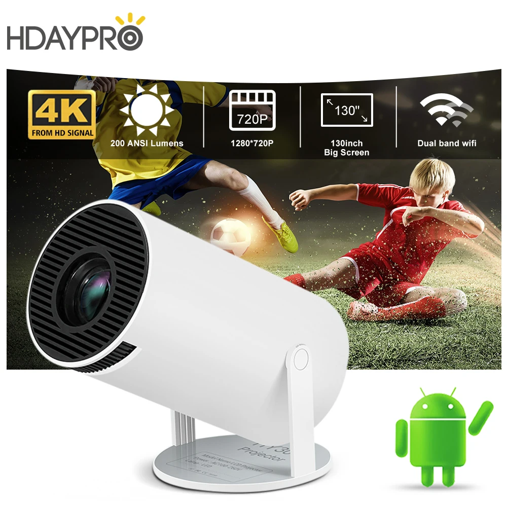 HDAYPRO HY300 Projector 4K Android 11 Dual Wifi6 200ANSI BT5.0 720P HY300 MINI Portable Projctor 720P Outdoor 1080P 4k From HD