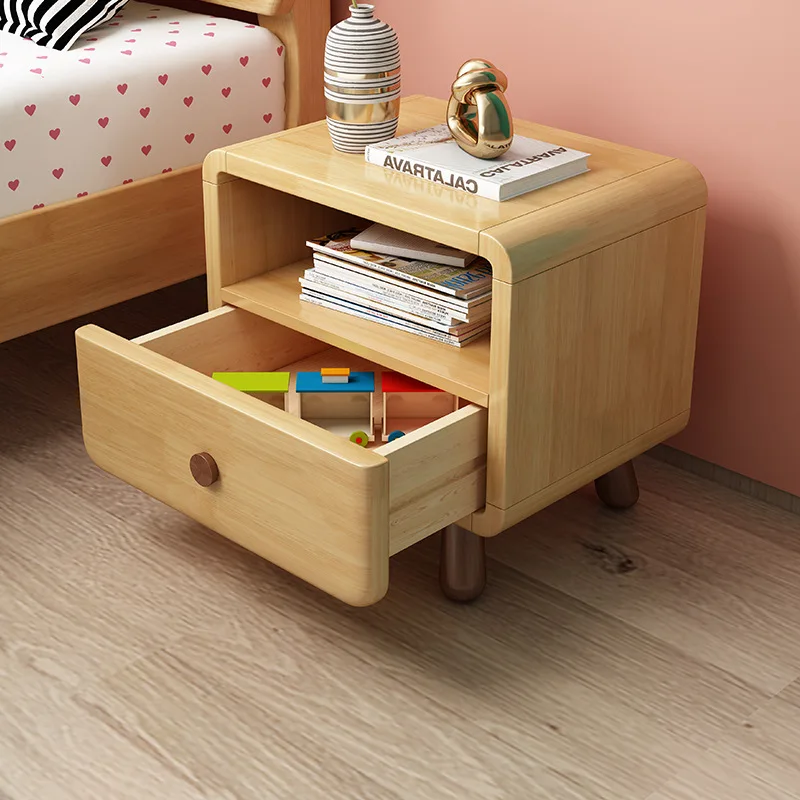 

New Modern Simple Creative Cute Solid Wood Double Drawers Nightstand Teenagers Children Bedroom Storage Cabinet Bedside Cabinet