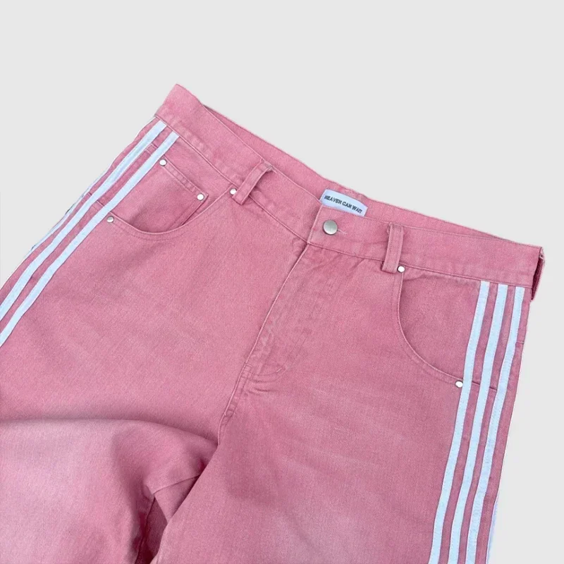 Streetwear Men and Women Loose Striped Embroidered Jeans Y2K Simple Casual Jeans Harajuku Retro Wide Leg Pants Unisex Pants 5