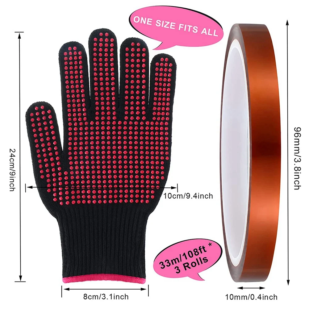 Heat Resistant Gloves and 3 Rolls 10mm X33M 108Ft Heat Press Tape