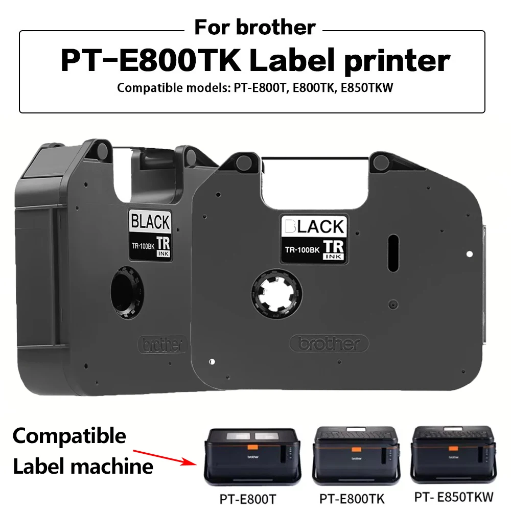 1pcs compatible Brother TR-100BK 12mm * 100M ribbon, suitable for line number tube printer PT-E800T PT-E800TK PT-E850TKW