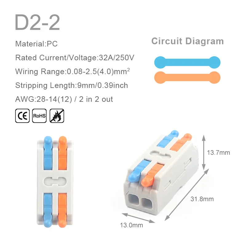 Mini conector Conductor de cable rápido Universal compacto de 2/3 Pines, bloque de empalme de empuje inTerminal 1 en salida múltiple con orificio de fijación