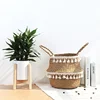 Handmade Bamboo Storage Baskets Foldable Laundry Straw Patchwork Wicker Rattan Seagrass Belly Garden Flower Pot Planter Basket 2
