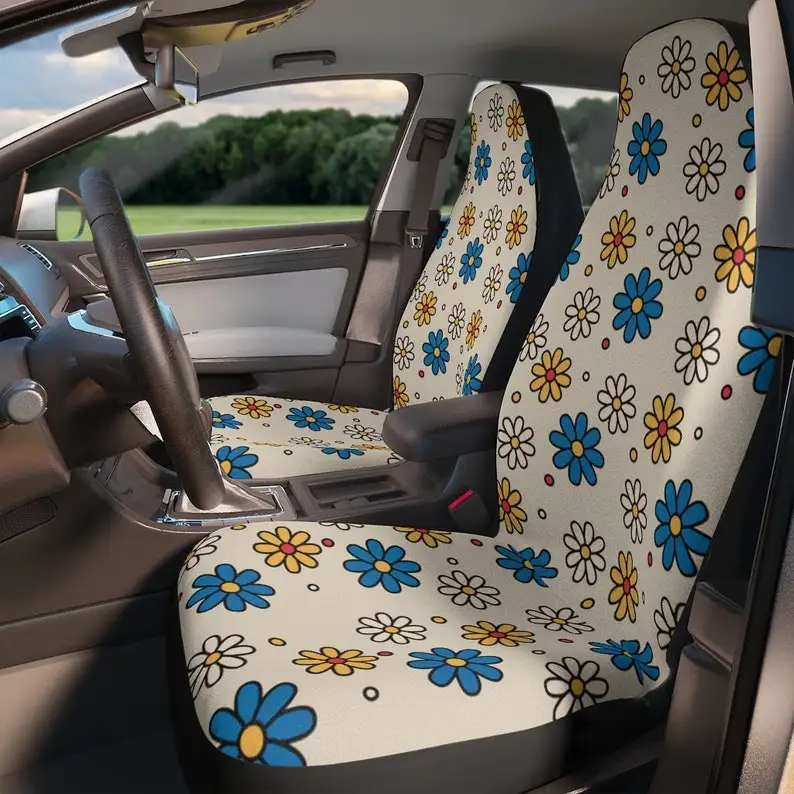 

Retro Daisy Flowers Car Seat Covers, Boho Hippie Seat Cover For Women, Trendy Groovy Car Accessories, Unique Gift Idea