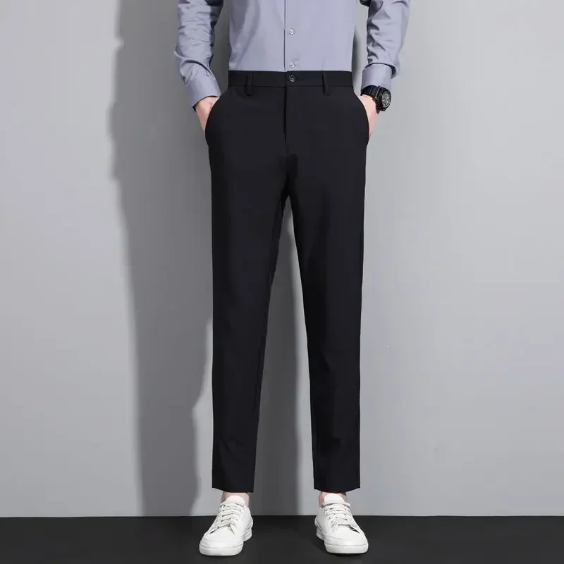 thumbnail image 1 of Pantalones de traje de hombre de talla grande Pantalones de verano rectos para hombre Negro Lujoso coreano Reseñas Muchas prendas de trabajo baratas 2024 Tela nueva en, 1 of 5