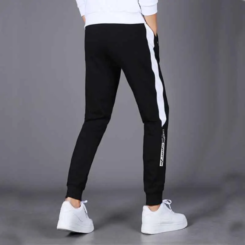 Trendy Versatile Spring Casual Pants Men Elastic Waist Contrasting Pockets Zippers Tie Feet Fashion Loose Sports Sweatpants 2024