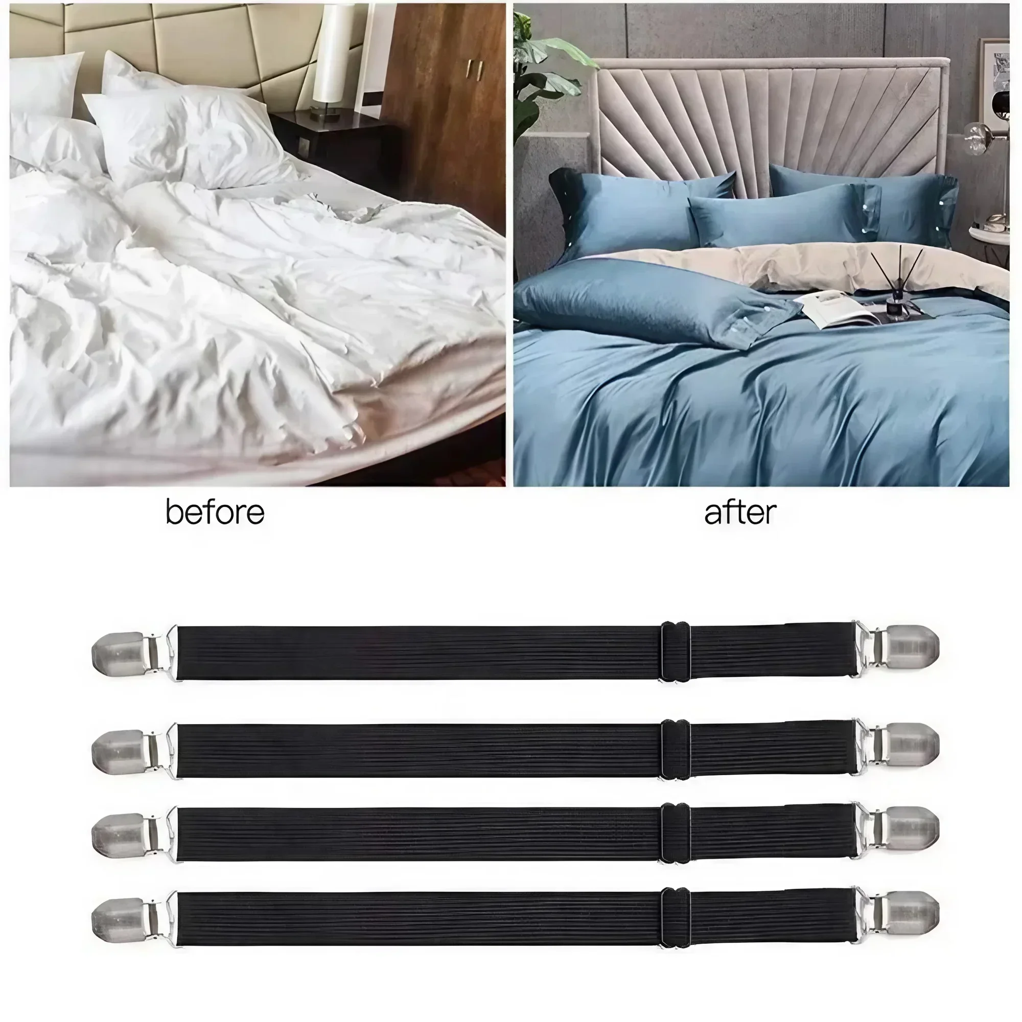 4PCS Dual Clip Bed Sheet Fasteners Adjustable Anti-Slip Grippers for Securing Bed Sheets Sofa Covers