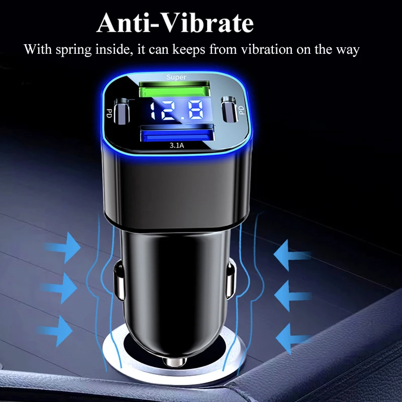 USB C 차량용 충전기 듀얼 PD 초고속 충전 어댑터, 아이폰 15 프로 맥스 14 플러스, 화웨이 원플러스, 삼성 OPPO Vivo용, 4 in 1