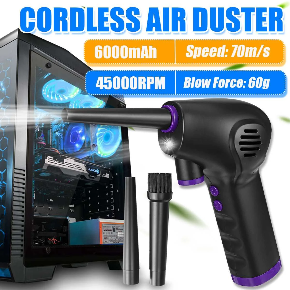 

45000RPM 6000mAh Cordless Air Duster Keyboard Cleaner Electric Compressed Dust Blower for Home Car Computer Dust Cleaning