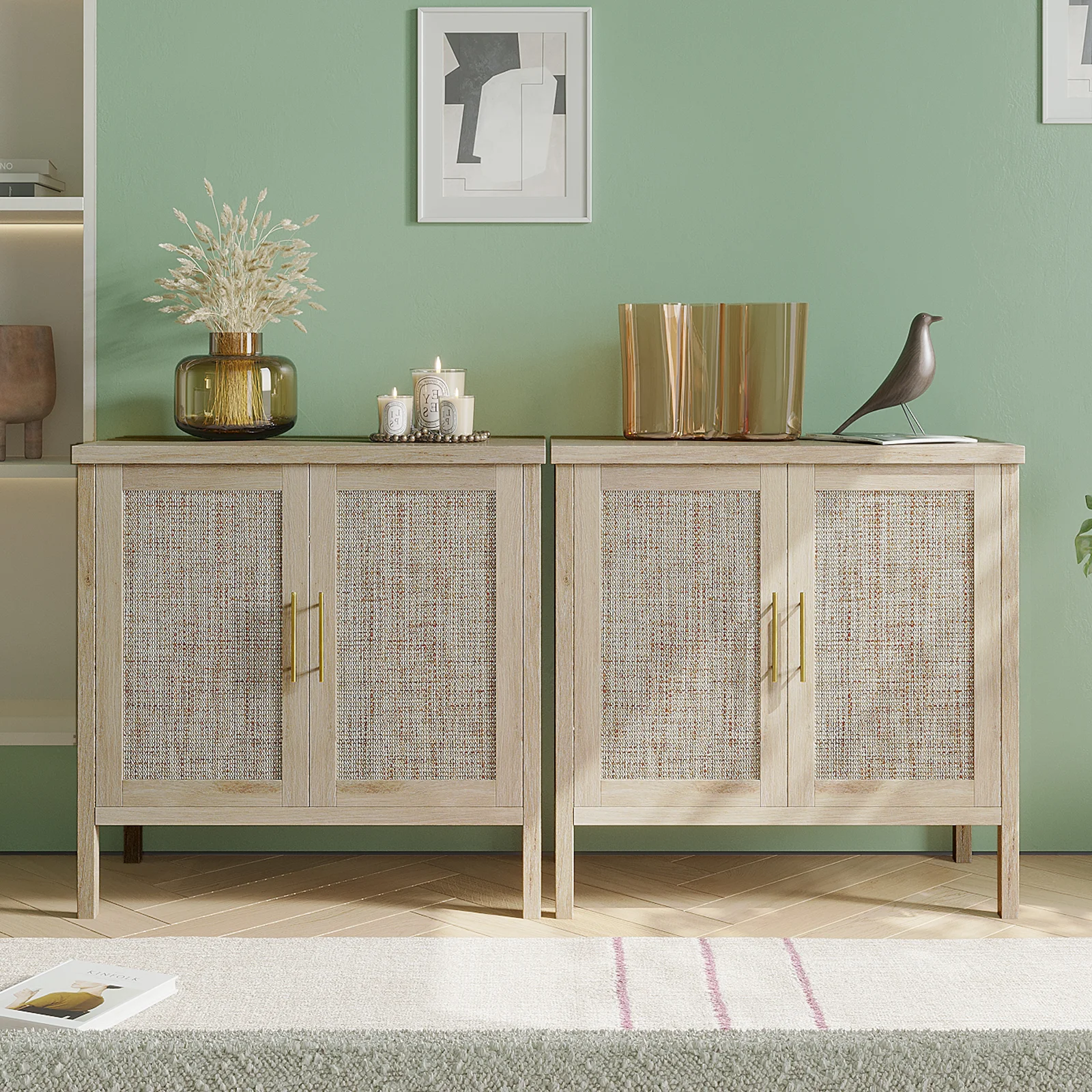 Rattan Storage Cabinet, Buffet Cabinet Sideboard with Rattan Decorated Doors, Cupboard for Hallway, Entry, Living Room 2