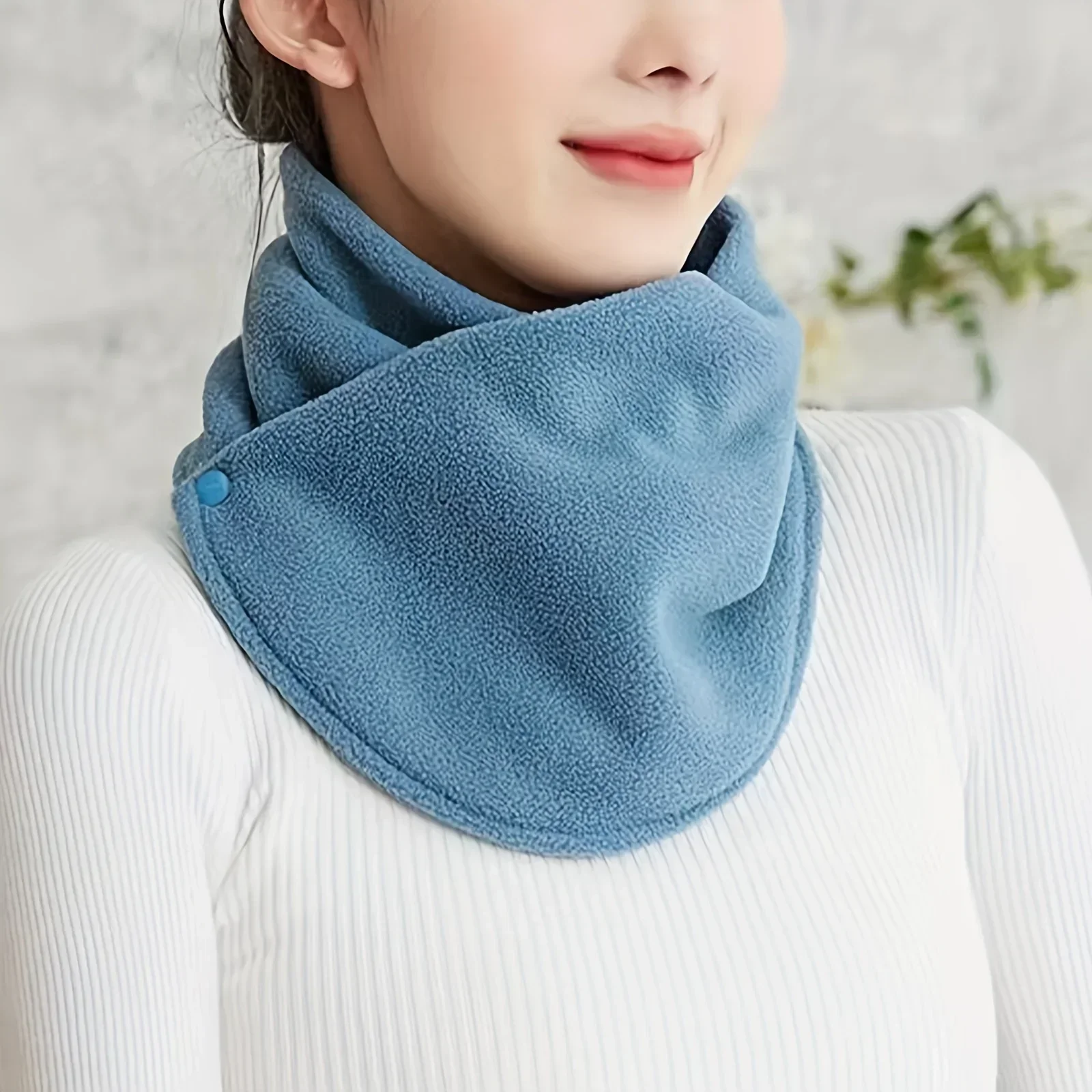 Classic Solid Color Snap Neck Scarf Thick Velvet Warm Cover Autumn Winter Riding Windproof Neckband for Outdoor Cold Protection