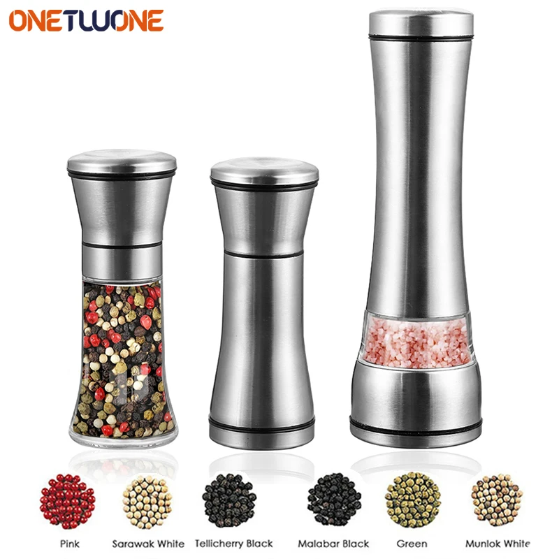 

Salt and Pepper Grinder,Premium Stainless Steel Spice Mill with Adjustable Coarseness,Ceramic Blades,Refillable Glass Body