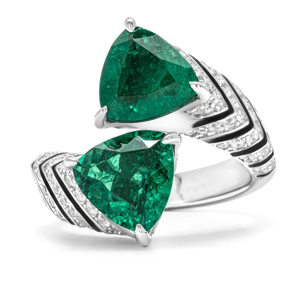 

AYJEWELRY Top Quality Solid 925 Sterling Silver Rings With Double Emerald Green High Carbon Diamond Stone Fine Jewelry For Women