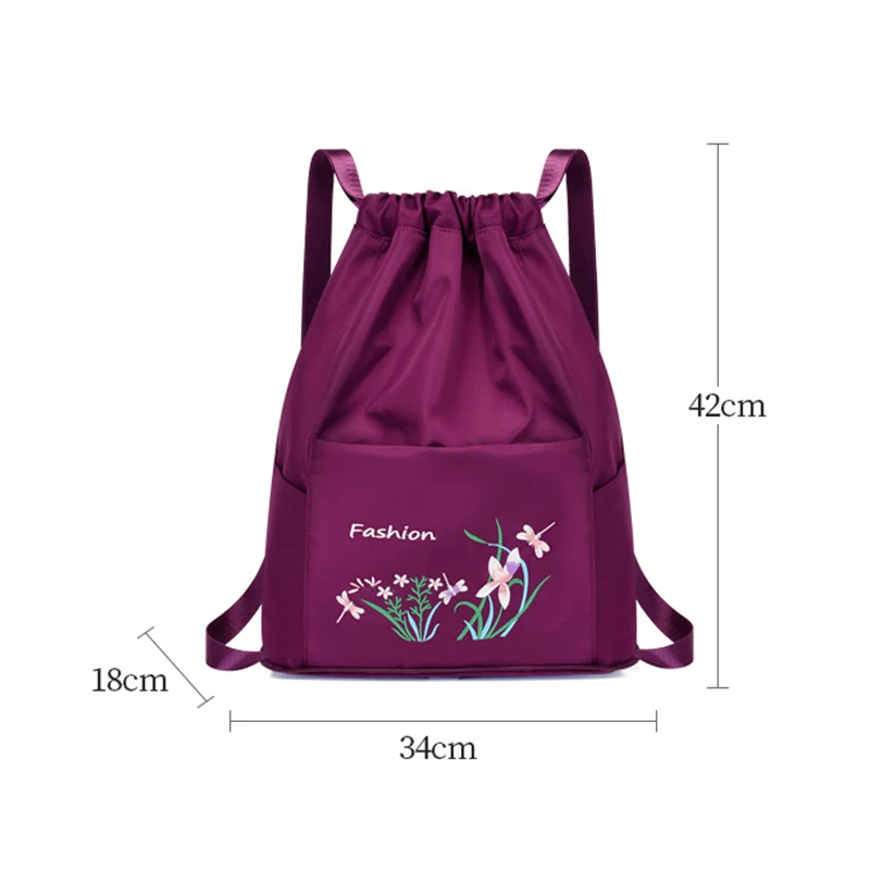 Foldable Waterproof Backpack Women Embroidered Drawstring Bag Multifunction  Travel Bag Woman Portable Large Capacity School Bag - AliExpress