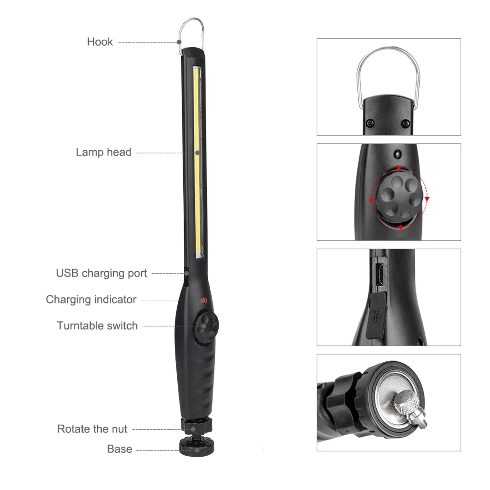 USB 충전식 COB LED 작업등, 휴대용 마그네틱 무선 검사등, 자동차 수리, 가정용, 작업장용