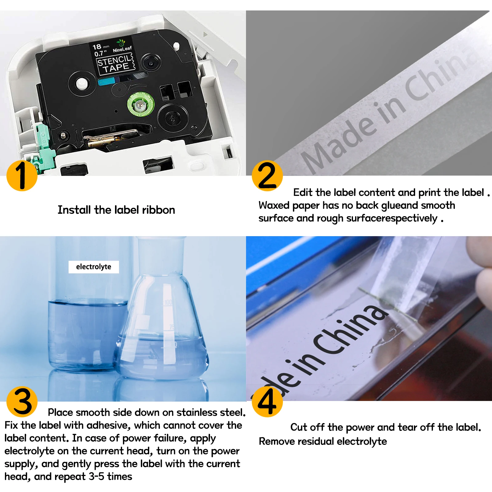 STe-141 STe-151 161 스텐실 테이프, 블랙 온 클리어 비접착 라벨 테이프, 브라더 P-터치 프린터 호환, 18mm, 24mm, 36mm