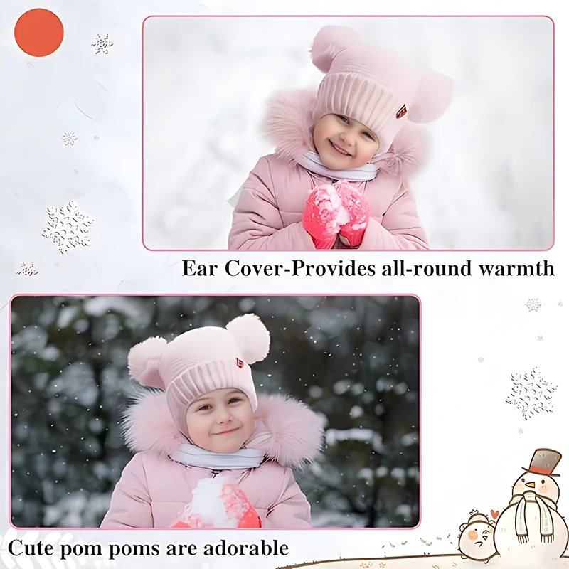 Winter Baby Hat Windproof Toddler Bonnet Cute Pompom Knitted Hats Newborn Beanies Cap Outdoor Warm Infant Accessories 0-2 Years 2