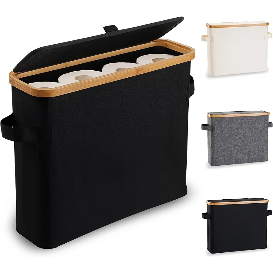 Bamboo Toilet Paper Holder with Lid and Handle