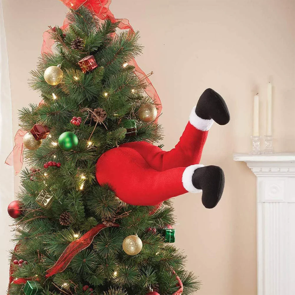 Santa/Christmas Elf Legs Stuffed Legs Stuck Tree Topper Decoration Stuffed Leg Stuck Xmas Tree Topper Xmas Holiday Decoration