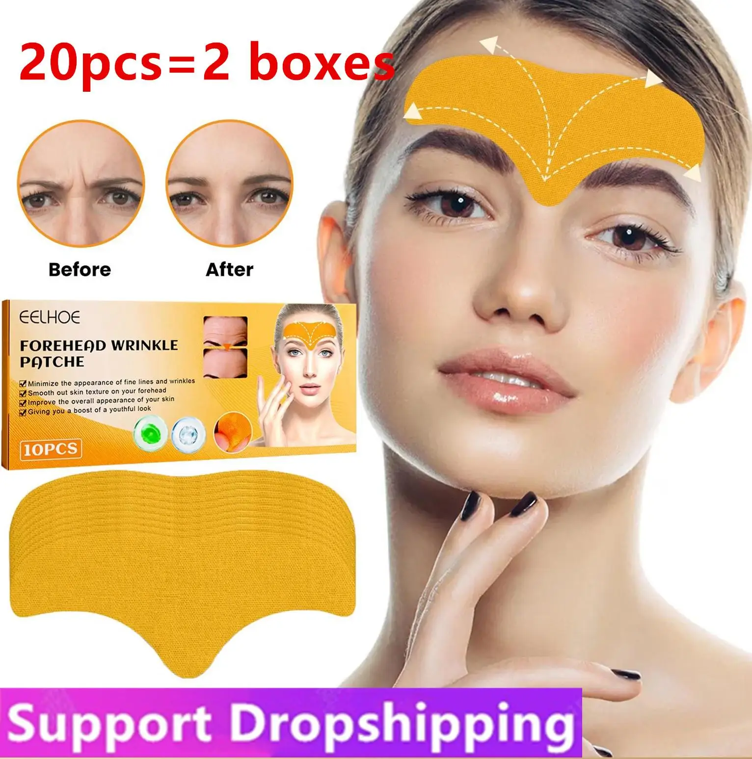 

20Pcs Forehead Line Removal Gel Patch Anti Wrinkle Forehead Firming Mask Frown Lines Treatment Stickers Anti-Aging Lifting
