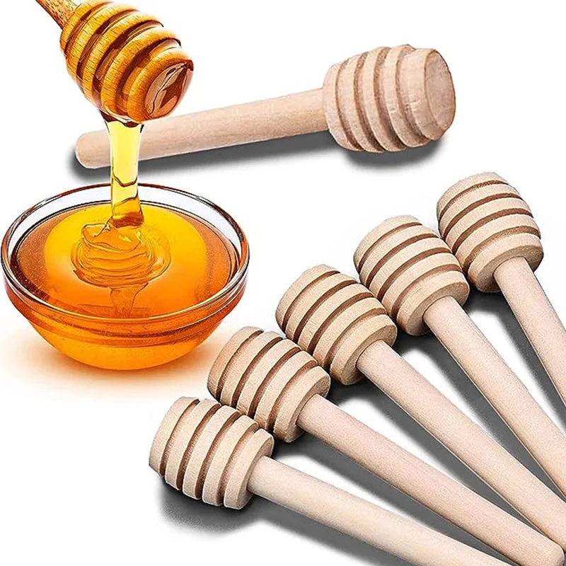Mini Honey Spoon Eco-Friendly Long Handle Mixing Stick Dipper Honey Extractor Dessert Wooden Stirrer For Kitchen Supplies