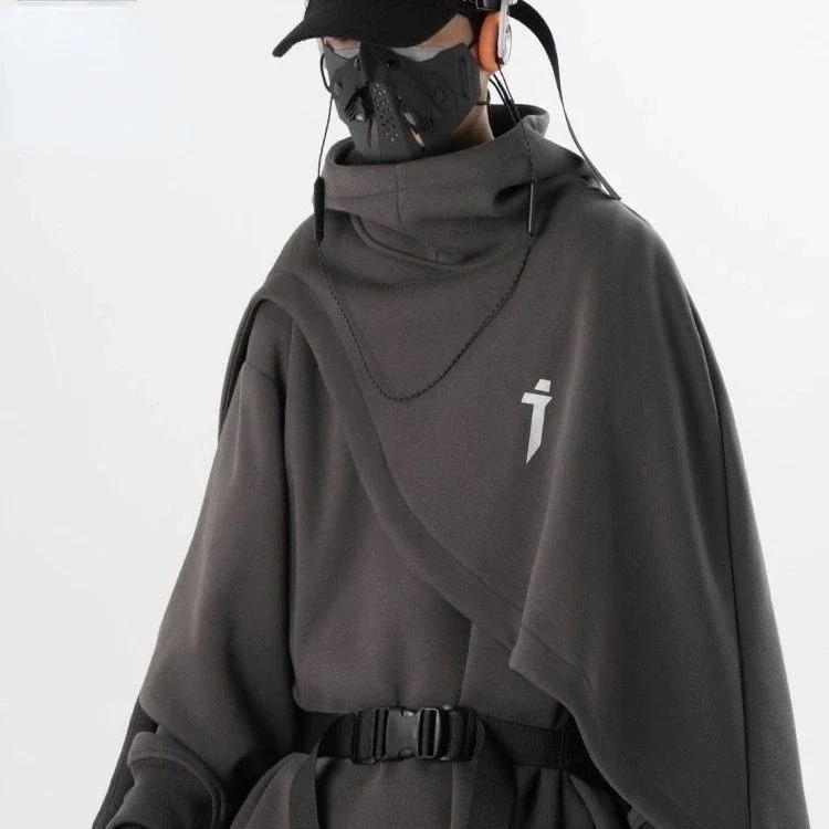Description Picture 5 of itemJapanese Simple Solid Color Cape Jacket Winter Hoodie Men Warm Windproof Loose Sweatshirt Anime Cosplayer Costume