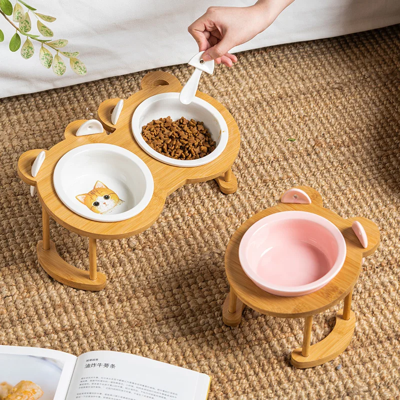 

Ceramic Cat Bowl Single Double Pet Bowl Puppy Dog Feeder Water Food Bowl With Stand Feeding Dish Drinker Pets Supplies Porcelain