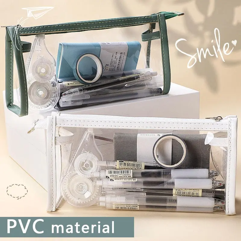 PVC Transparent Pencil Case Kawaii Waterproof Pencil Bags for Students Stationery School Supplies Portable Pen Pouch Bag