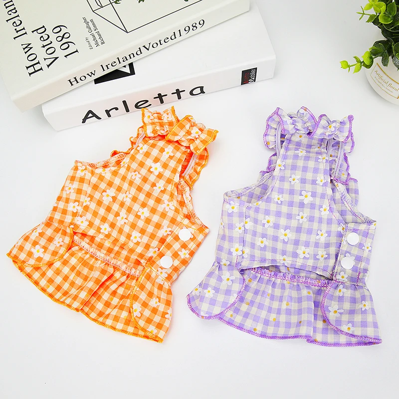 Summer Plaid Pet Dog Princess Dress for Small Dogs mascotas Clothing Cute Puppy Cat Suspender Skirt Chihuahua Pomeranian Clothes