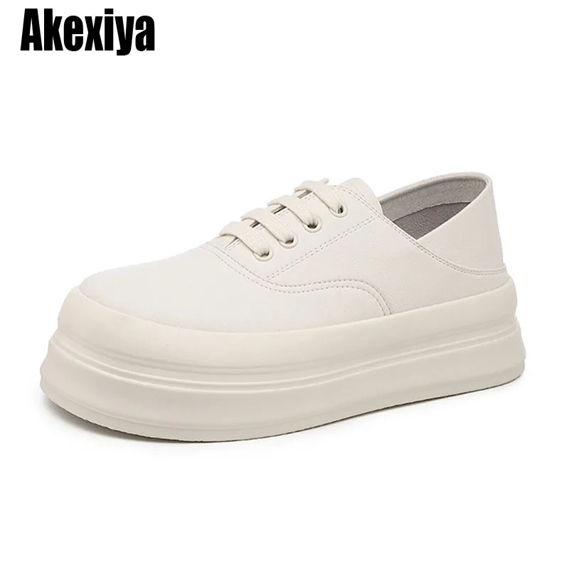 

Genuine Leather Women Platform Sneakers autumn Casual Vulcanized Shoes Ladies Thick Bottom Skate Shoes Woman