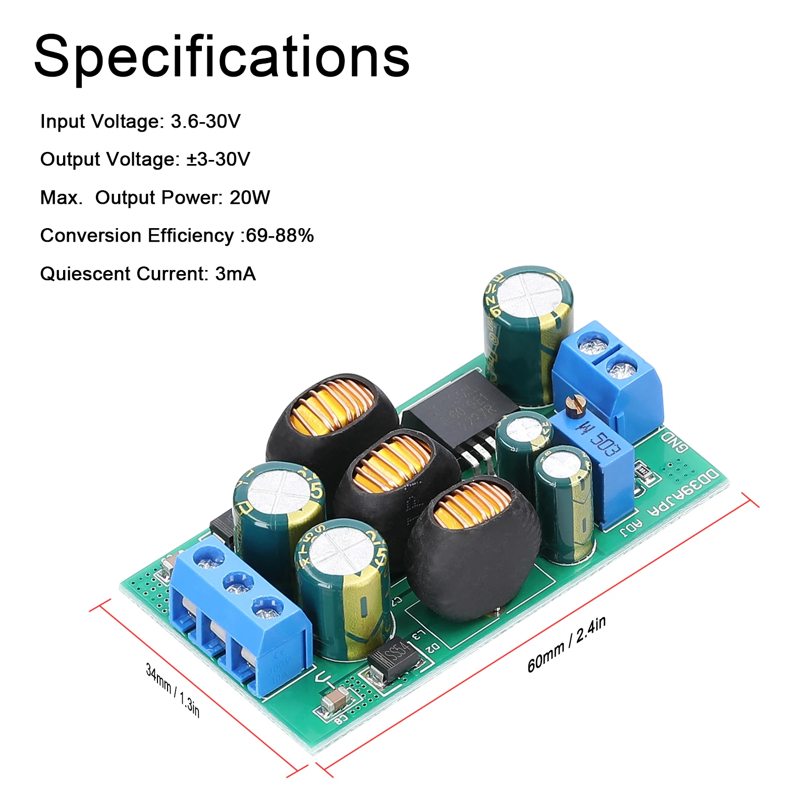DC-DC Boost Buck Voltage Converter 3.6-30V to &plusmn;3-30V Step-Up/Down Power Supply Module 20W Positive Negative Dual Output power supply voltage converter power module