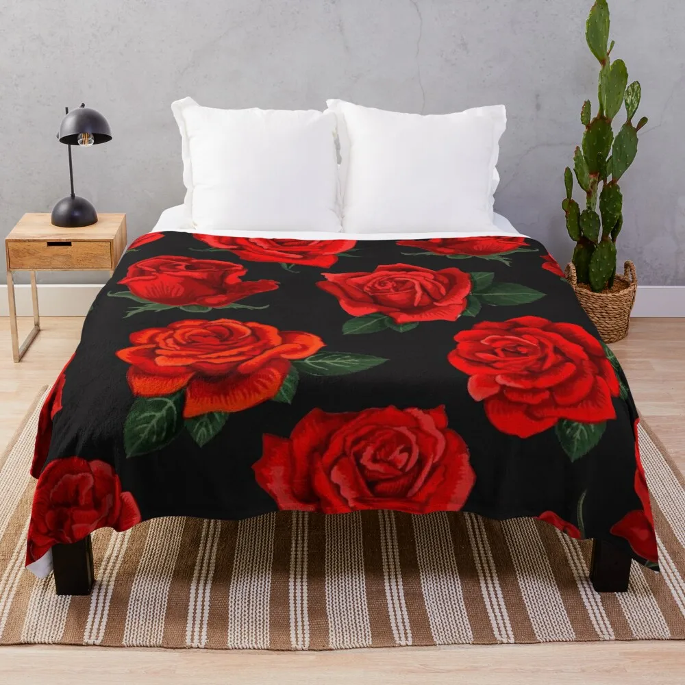 

red roses pattern Throw Blanket Thermal Blankets For Travel Sofa Throw Blanket