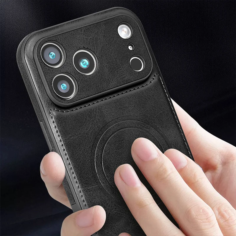 Luxury PU Leather Magnetic Phone Case with Wireless Charging & Shockproof Cover