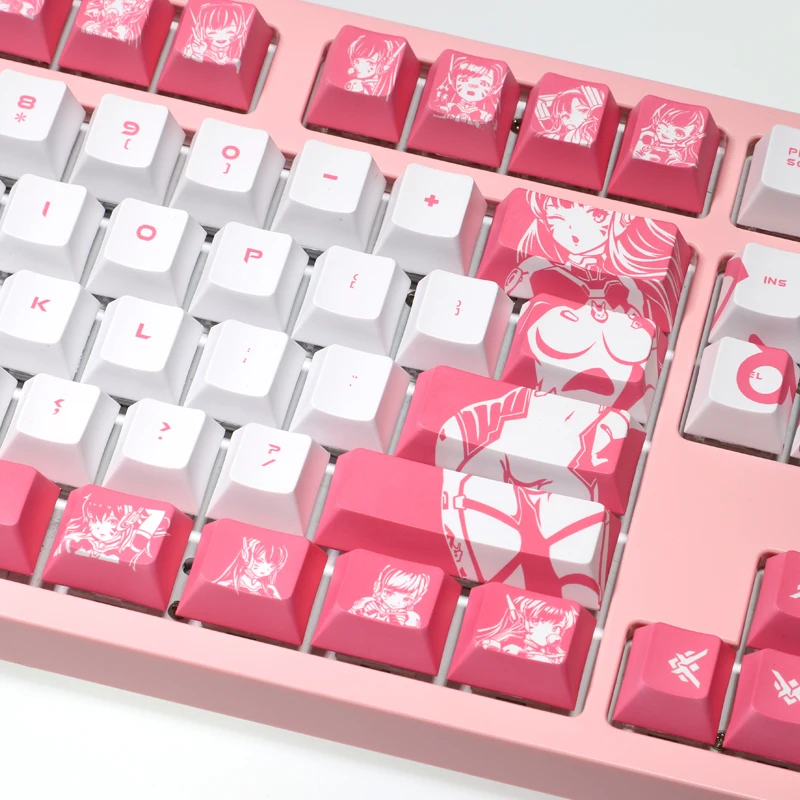 Desenhos Animados Anime Gaming Key Caps Pbt Dye Subbed Keycaps Pink Cherry Profile ow D.va Dva Keycap para Layout Ansi 108 Chaves - Imagem 2