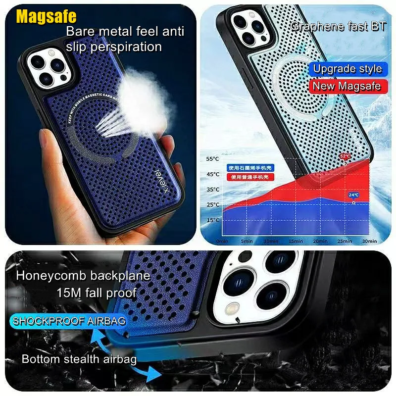 Magsafe Graphene Heat Dissipation Case For iPhone 13 Pro Max Case Shockproof Breathable Cooling Hard PC Cover For iPhone 13 Pro