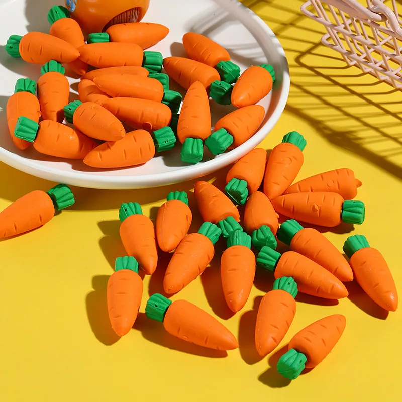 10Pcs/Lot Cute Cartoon Carrot Rubber Creative 3D Vegetable Eraser Pencil Erasers School Stationery Childhood Education Tools pencil eraser